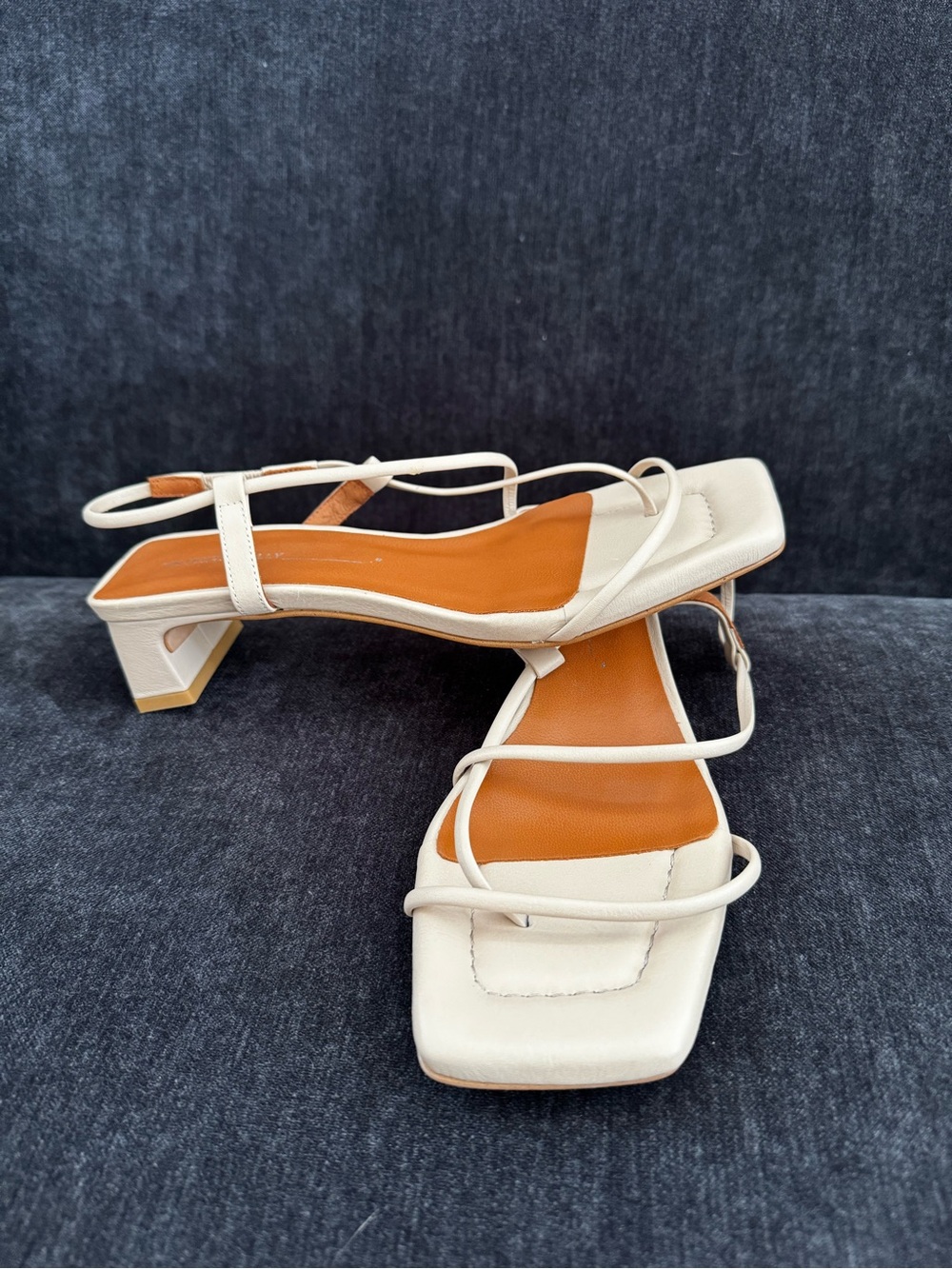 INTENTIONALLY BLANK Cream Strappy Square-Toe Slingback Heels